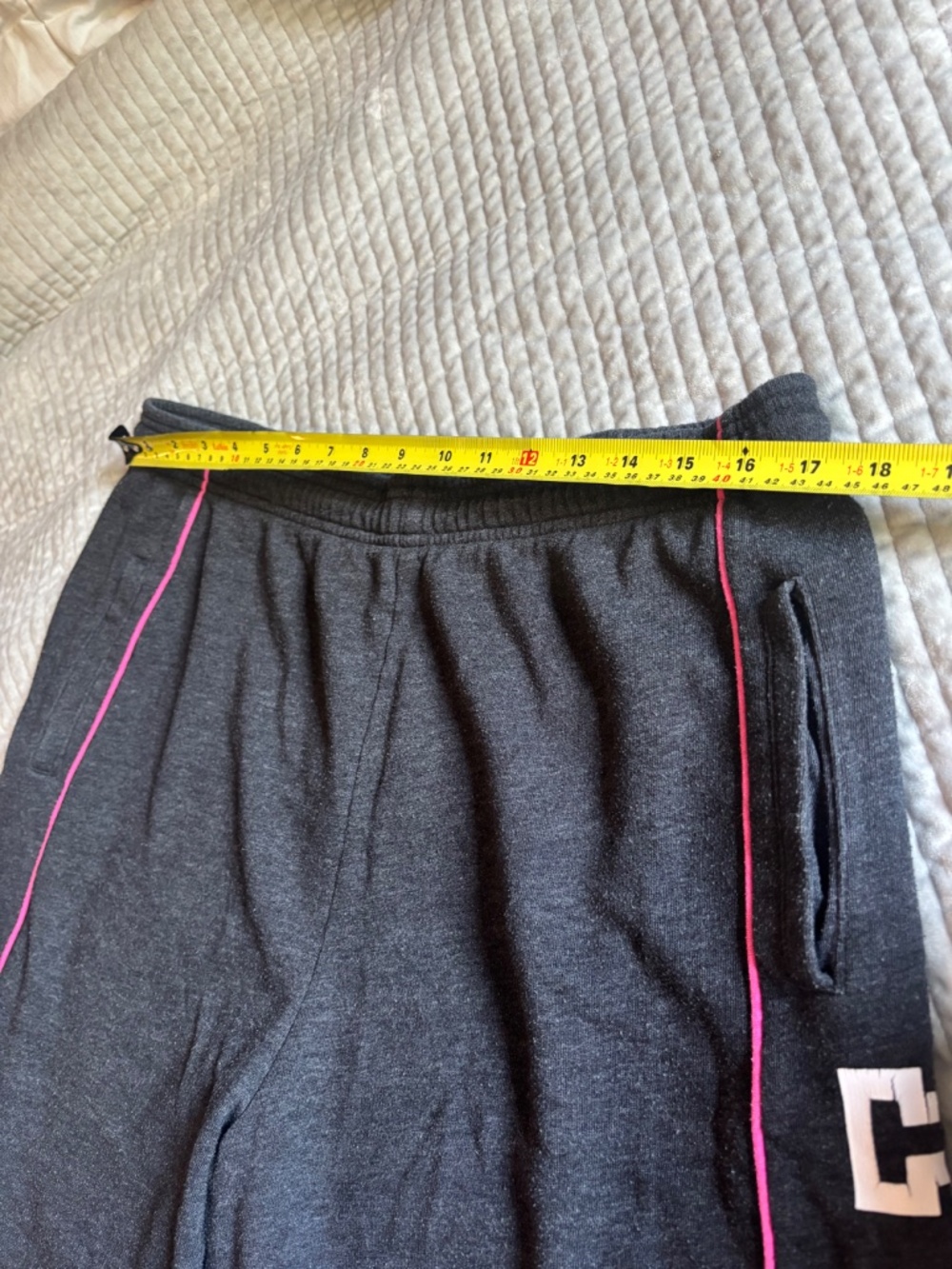 PINK Victoria's Secret Sweatpants Charcoal Dark Grey Pink Piping Graphic Large - Picture 3 of 8